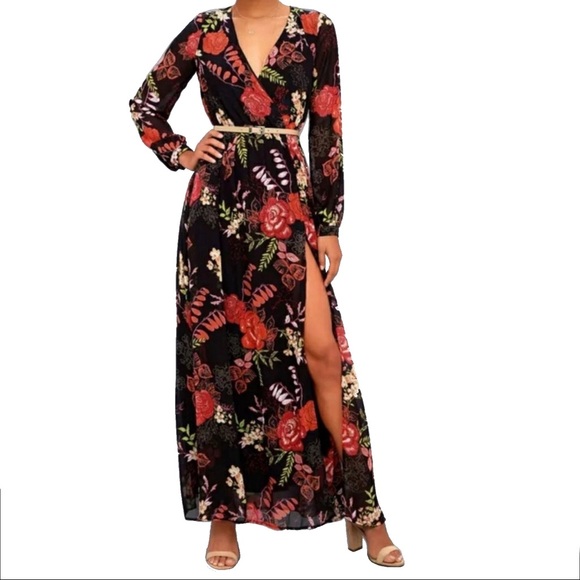 Lulus Dresses & Skirts - Lulus Floral Long Sleeve Floral Maxi Slit Dress, M
